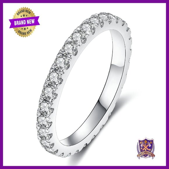 Lab Grown Diamond Eternity Ring 18K White Gold Sterling Silver Size 7